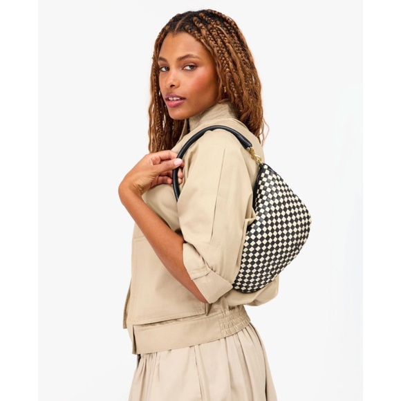 Clare V. Petit Moyen in Black/Cream Woven Checker - Picture 3 of 16